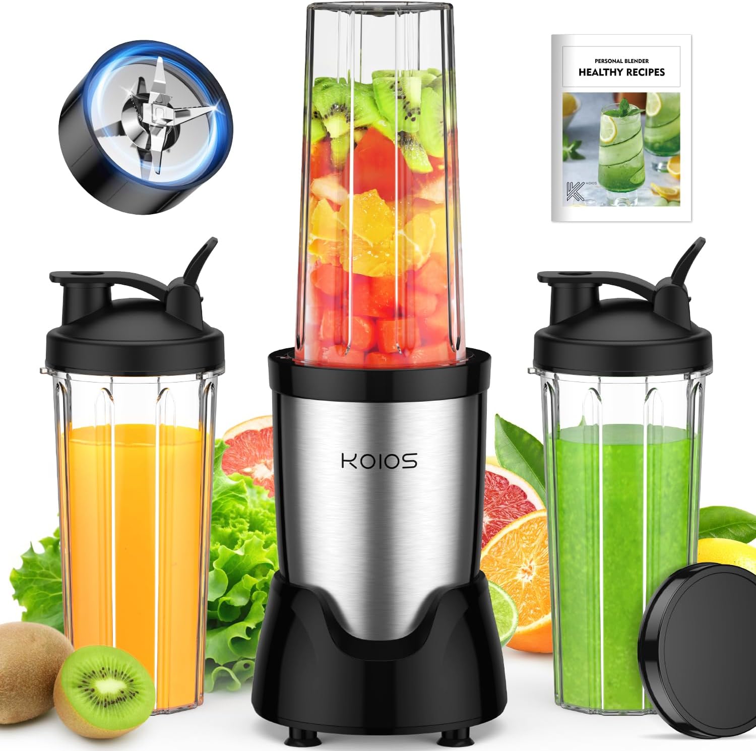 KOIOS BL319B | 22,000 RPM Smoothie Blender + 3 To-Go Cups